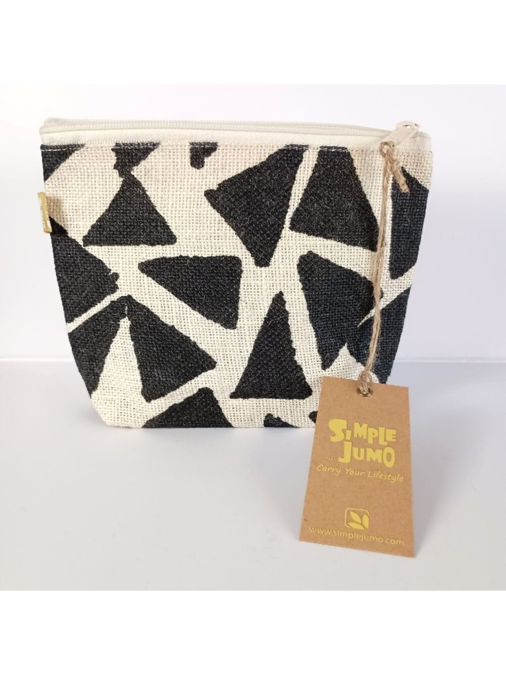 Simple Jumo Geometric Jute Cosmetic Bag Black White Eco Pouch Organizer